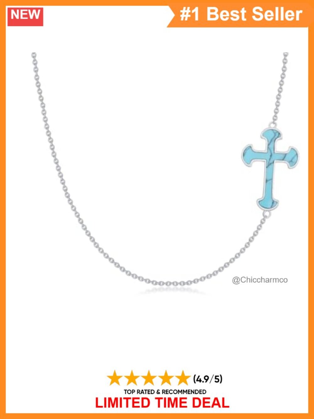 925 Sterling Silver Turquoise Cross Pendant Necklace Boho Adjustable Gift